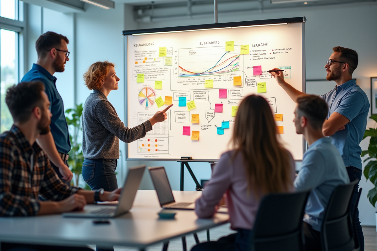 Groupe de marketeurs autour d