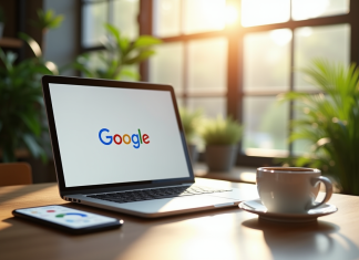 IA et Google : les changements à venir grâce à l’intelligence artificielle ! Espace de travail moderne avec ordinateur et plantes vertes