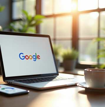 Espace de travail moderne avec ordinateur et plantes vertes