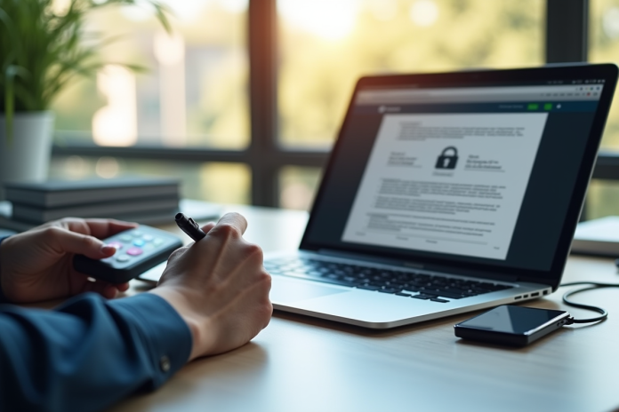 espace-travail-signature-electronique Espace de travail professionnel avec signature électronique et sécurité