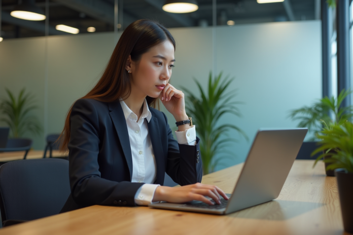 Jeune femme professionnelle analysant des données Facebook