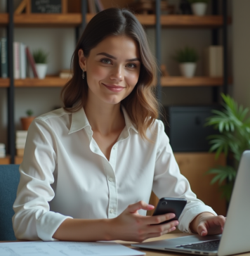 Twitter vs Facebook : quelles différences ? Le comparatif complet pour choisir Jeune femme au bureau utilisant smartphone et ordinateur