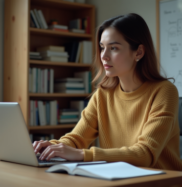 Programmation en C : meilleure approche fonctionnelle ou orientée objet ? Femme concentrée en coding C sur son ordinateur