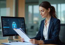 Sécurité des documents avec Adobe Experience Manager : tout ce que vous devez savoir Femme professionnelle en bureau moderne avec document