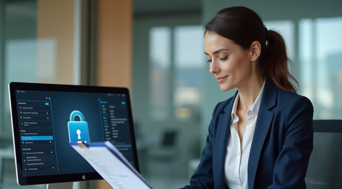 Femme professionnelle en bureau moderne avec document