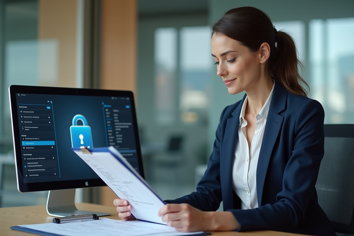 Femme professionnelle en bureau moderne avec document