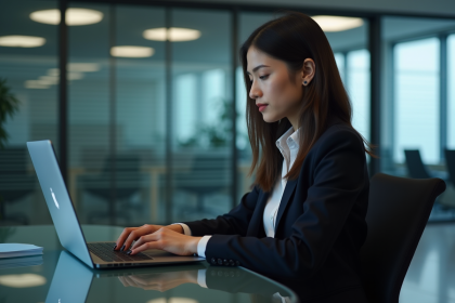 Jeune femme professionnelle tapant sur un ordinateur portable
