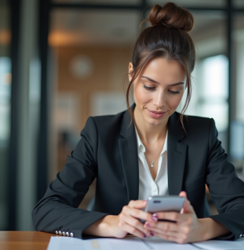 Approche mobile first : résolution des problèmes et avantages Femme en business testant un site mobile au bureau