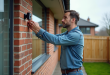 Systèmes de surveillance: quelles solutions choisir pour sécuriser votre habitat? Homme ajustant une caméra de sécurité extérieure sur une maison