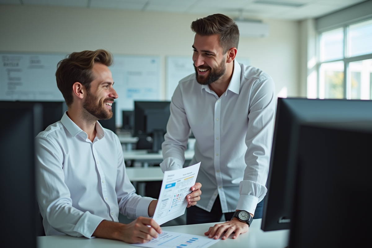 Instructeur informatique aidant un étudiant en laboratoire