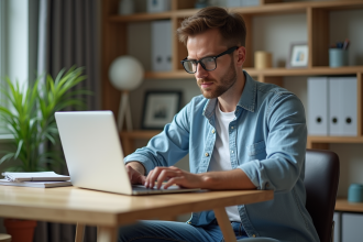 Jeune homme analysant des statistiques sur son ordinateur