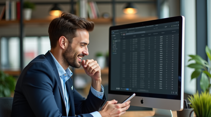 Jeune homme d'affaires utilisant son smartphone au bureau