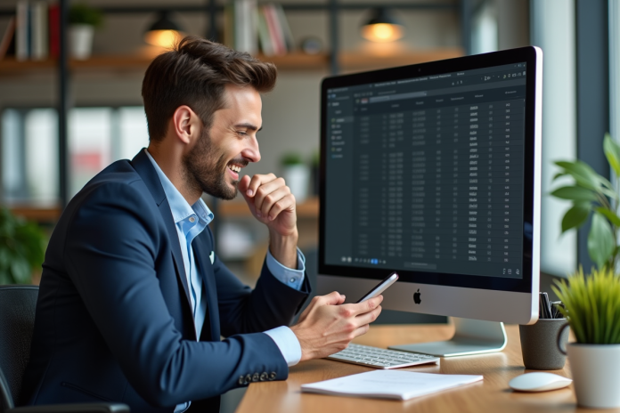 jeune-professionnel-smartphone-bureau Jeune homme d'affaires utilisant son smartphone au bureau