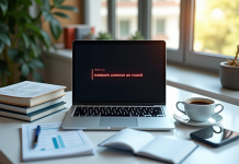 Ordinateur portable avec message d erreur sur un bureau lumineux