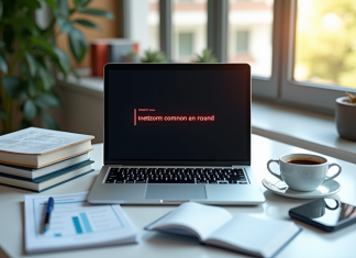 Quelles sont les solutions possibles au code d’erreur F3411-1009 ? Ordinateur portable avec message d erreur sur un bureau lumineux