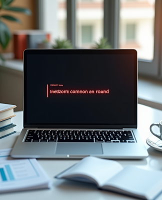 Ordinateur portable avec message d erreur sur un bureau lumineux