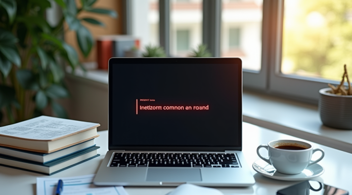 Ordinateur portable avec message d erreur sur un bureau lumineux