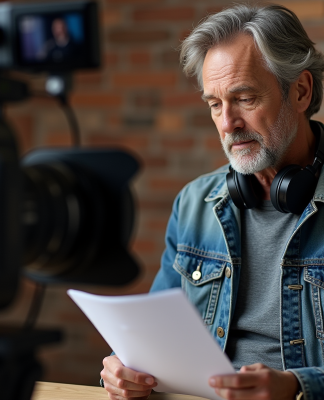 Réalisateur de film en studio avec caméra professionnelle