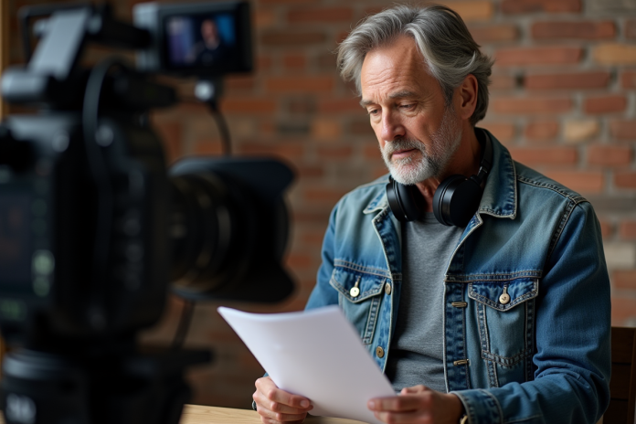 realisateur-film-studio Réalisateur de film en studio avec caméra professionnelle